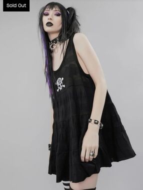 Widow Dollskill Goth Skull Pentagram Babydoll Dress Black S Grunge